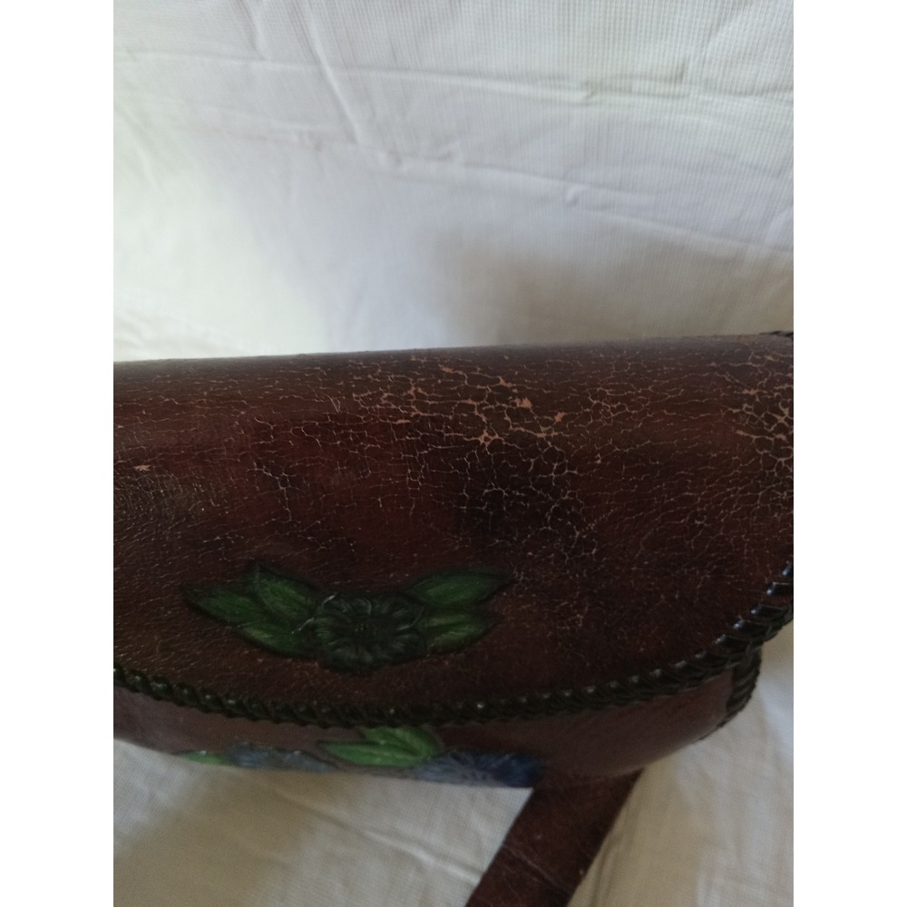 Vintage Leather Tooled Floral Hello Kitty Purse Crossbody Shoulder Bag - Picture 5 of 7